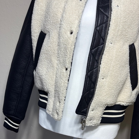 Blank NYC Black and Cream Sherpa Bonded Bomber Women’s Jacket NWT Size M - Picture 4 of 11